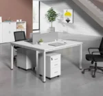 white 2 seater workstation, white office desk for two, dual workstation white desk, 2 person office workstation white, shared office desk white finish, collaborative workstation desk white, modern office workstation 2 users white, office desk with partitions white, white workstation for startups, minimalist office desk two users, corporate workstation white furniture, office desk cluster two people white, professional white workstation desk.