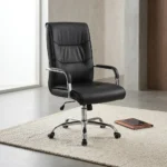 Midback Swivel Leather Chair The Midback Swivel Leather Chair is a comfortable and professional office seating solution designed for everyday use in offices, reception areas, meeting rooms, home offices, and workstations. Featuring quality leather upholstery, a supportive mid-back design, and a smooth 360-degree swivel function, this chair offers a practical combination of comfort, mobility, and modern office style. Its padded seat and backrest provide comfortable support during working sessions, while the adjustable height mechanism allows users to set the chair to a suitable working position. The compact mid-back profile also makes it ideal for offices where functionality and space efficiency are important. Key Features Quality leather upholstery for a professional appearance Supportive mid-back design Comfortable padded seat and backrest 360-degree swivel functionality Adjustable seat height with gas-lift mechanism Smooth-rolling caster wheels for easy mobility Strong five-star base for stability Durable frame suitable for regular office use Easy-to-maintain leather surface Modern design suitable for professional workspaces Specifications Product Type: Midback Swivel Office Chair Upholstery: Leather Backrest: Midback Seat: Padded Height Adjustment: Pneumatic Gas Lift Swivel: 360° Base: Five-Star Base Wheels: Smooth-Rolling Casters Armrests: Fixed, depending on model Colour: Black, Brown, or other available finishes Recommended Use: Office, Reception, Meeting Room, Home Office, Workstation Benefits Comfortable seating: Padded upholstery provides support for everyday office work. Easy movement: The 360° swivel and caster wheels allow convenient movement around the workstation. Space efficient: The mid-back design provides useful support without the bulk of a high-back chair. Professional appearance: Leather upholstery adds a polished look to offices and meeting areas. Adjustable: The gas-lift mechanism allows users to set a comfortable working height.