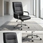 Midback Swivel Leather Chair The Midback Swivel Leather Chair is a comfortable and professional office seating solution designed for everyday use in offices, reception areas, meeting rooms, home offices, and workstations. Featuring quality leather upholstery, a supportive mid-back design, and a smooth 360-degree swivel function, this chair offers a practical combination of comfort, mobility, and modern office style. Its padded seat and backrest provide comfortable support during working sessions, while the adjustable height mechanism allows users to set the chair to a suitable working position. The compact mid-back profile also makes it ideal for offices where functionality and space efficiency are important. Key Features Quality leather upholstery for a professional appearance Supportive mid-back design Comfortable padded seat and backrest 360-degree swivel functionality Adjustable seat height with gas-lift mechanism Smooth-rolling caster wheels for easy mobility Strong five-star base for stability Durable frame suitable for regular office use Easy-to-maintain leather surface Modern design suitable for professional workspaces Specifications Product Type: Midback Swivel Office Chair Upholstery: Leather Backrest: Midback Seat: Padded Height Adjustment: Pneumatic Gas Lift Swivel: 360° Base: Five-Star Base Wheels: Smooth-Rolling Casters Armrests: Fixed, depending on model Colour: Black, Brown, or other available finishes Recommended Use: Office, Reception, Meeting Room, Home Office, Workstation Benefits Comfortable seating: Padded upholstery provides support for everyday office work. Easy movement: The 360° swivel and caster wheels allow convenient movement around the workstation. Space efficient: The mid-back design provides useful support without the bulk of a high-back chair. Professional appearance: Leather upholstery adds a polished look to offices and meeting areas. Adjustable: The gas-lift mechanism allows users to set a comfortable working height.